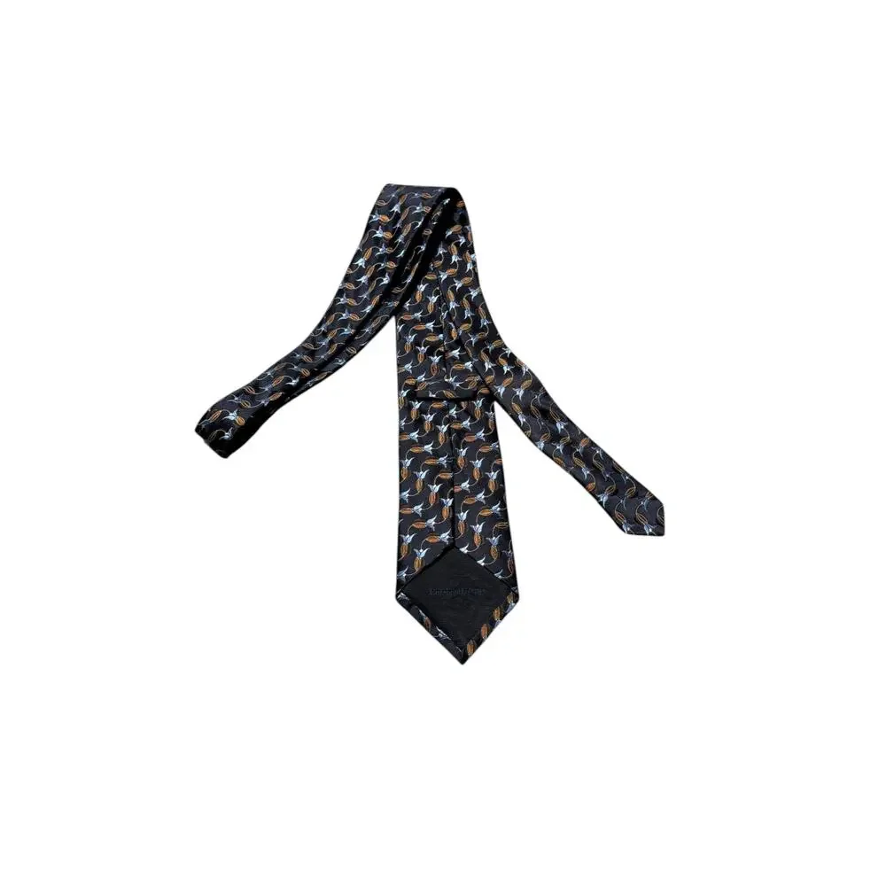 Ermenegildo Zegna Designer Tie Mens Navy Blue Silk Floral Bud Motif Adjustable